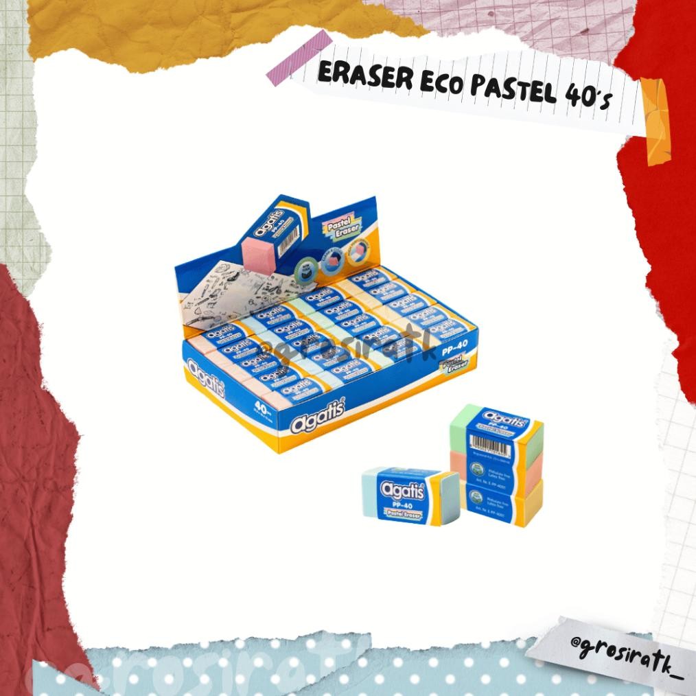 

AGATIS ERASER ECO PASTEL 40s in BOX, terdiri dari 4 warna PASTEL / PENGHAPUS WARNA PASTEL DiM
