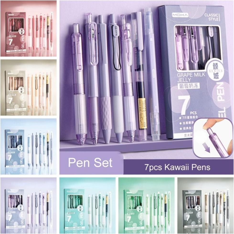 

7 PCS Pulpen Set Gel Hitam 0.5mm Mekanik Aesthetic/ Termasuk Highlighter Pulpen Unik Alat Tulis Unik Pen Cetek DiM