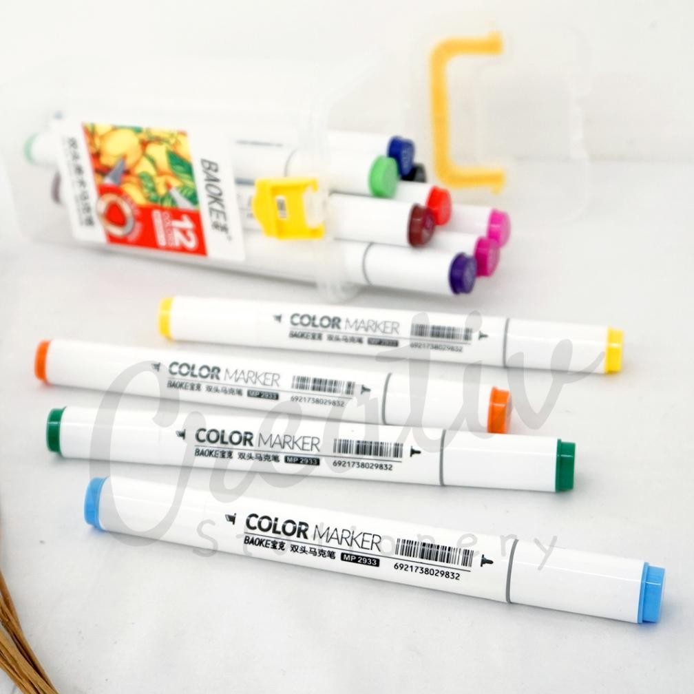 

BAOKE Spidol Set 12 Warna 2 Sisi Two Sided Marker Mp2933 DiM