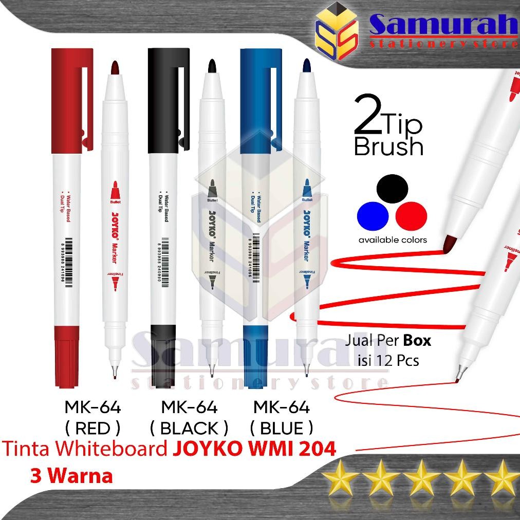 

Spidol Marker Joyko MK 64 / 2 Mata Pena Tipis - Tebal / Double tip Fineliner - Bullet Tip / Hitam - Biru - Merah DiM