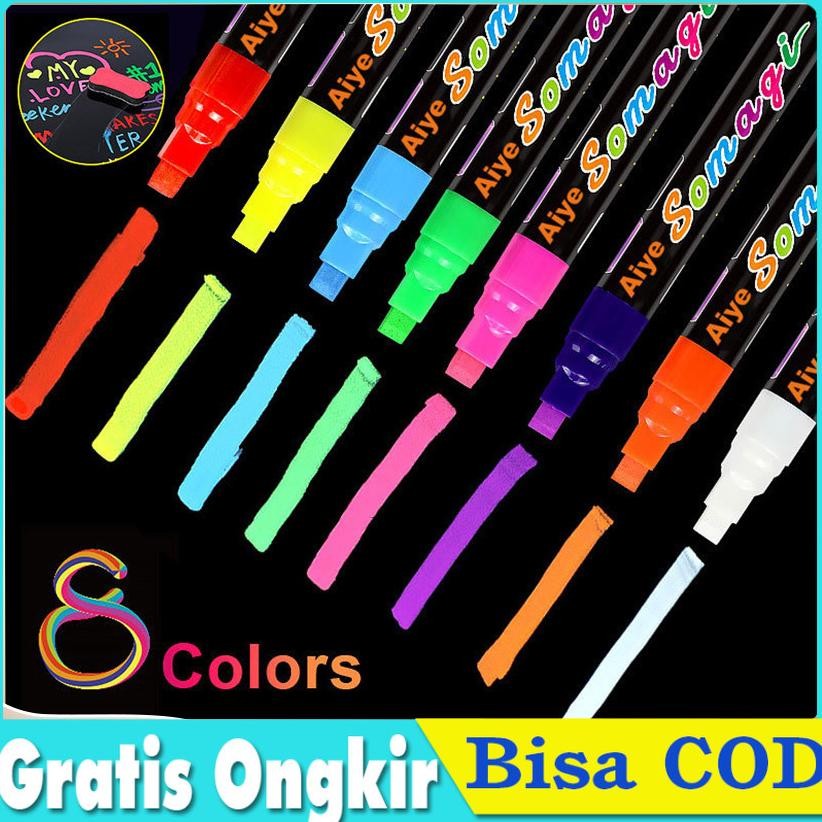 

8 warna Spidol Chalk Marker Blackboard Grafity Art Chalk Pen Multiwarna Manual dengan Spidol LED Khusus (Spidol Fluorescent) DiM