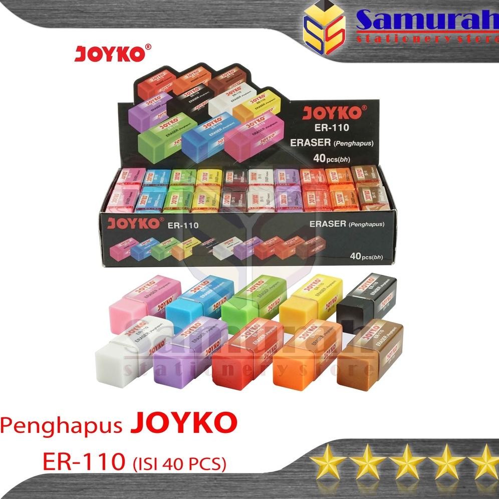 

Penghapus Pensil Joyko ER-110 Kecil isi 40 Pcs / Eraser ER 110 Colours / Hapusan Stip Pencil B40 10 Warna - Pink - Biru - Hijau - Kuning - Hitam - Putih - Ungu - Merah - Orange - Coklat DiM