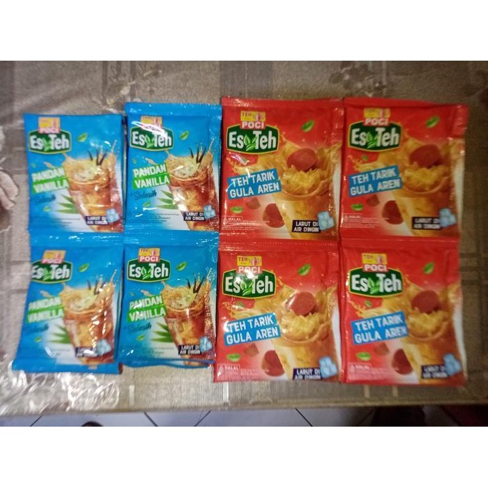 

Minuman Serbuk Es Teh Teh Cap Poci 1 Renceng Isi 10, Rasa Teh Tarik Gula Aren & Pandandan Vanila+Selasih Bubuk Instan