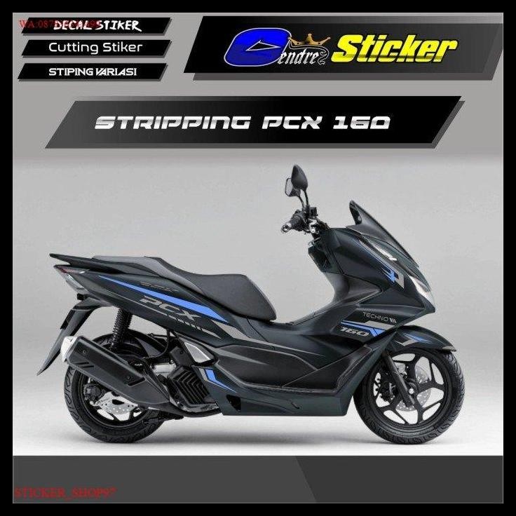 DISKON STICKER STRIPING CUTTING HONDA NEW PCX 160 HITAM GRAFIS SPORTY BIRU 2 