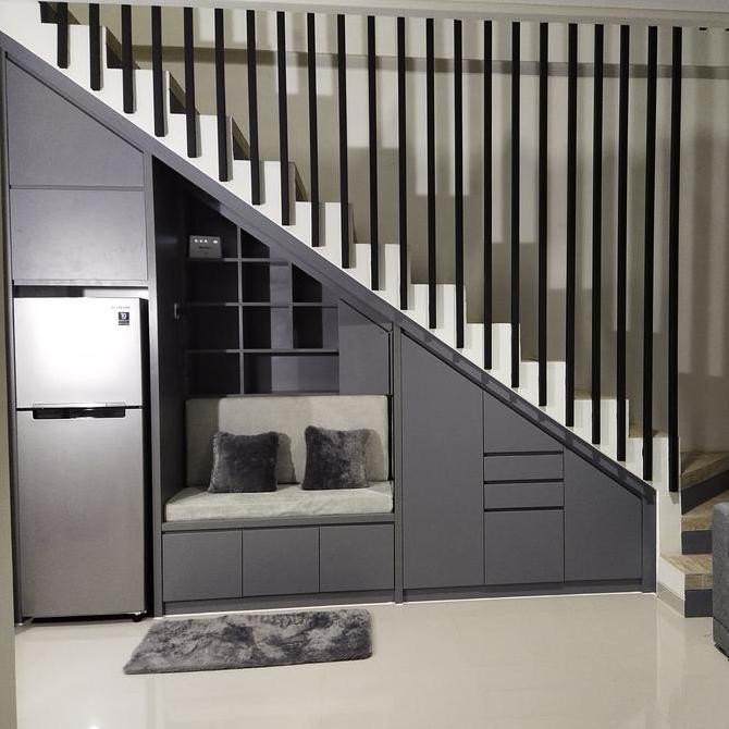 new  Lemari Bawah Tangga Moderen , Rak Sepatu Custom HPL Minimalis,