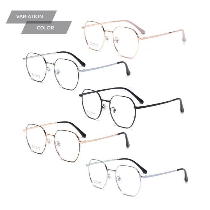 Kacamata Segi Enam Geometric Lensa Anti Radiasi Photocromic Blueray Fashion Korea Kacamata Titanium 