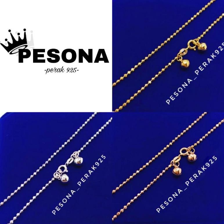 GELANG KAKI PERAK ASLI 925 SILVER LAPIS EMAS-MODEL BIJI LADA+KERINCING-PERHIASAN PERAK WANITA-PERHIA