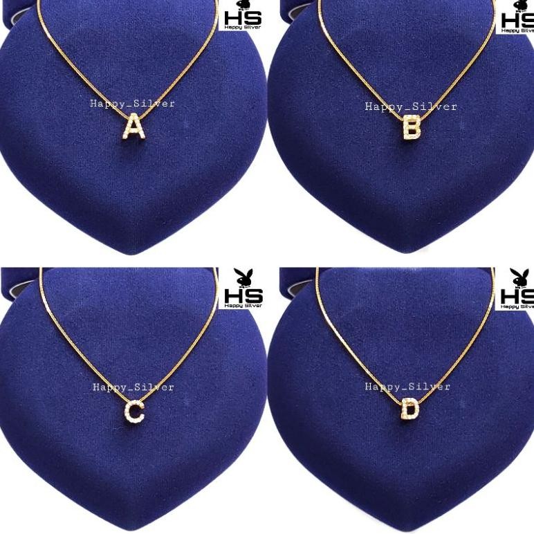 KALUNG PERAK ASLI SILVER WANITA 925 LAPIS EMAS MODEL LIONTIN ALFABET, INISIAL, HURUF, - PERHIASAN PE