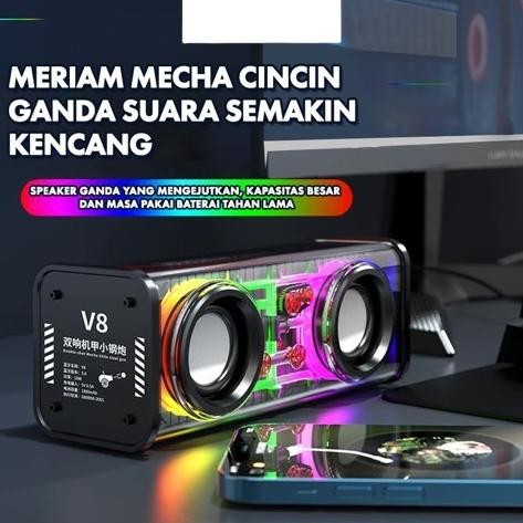 Speaker Bluetooth 13.6W Transparan Wireless RGB LED Light Spiker TWS Portable Double Cyberpunk Subwo