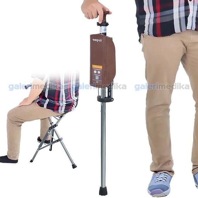 Tongkat Kursi Portable Premium OneHealth OH-TD01 Aluminium 2 Fungsi Tongkat Kursi Lipat LC
