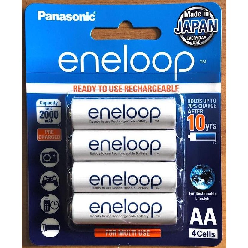 Baterai Rechargeable Panasonic Baterai AA Eneloop 2000 mAh Bp4 Berkualitas Ori -Putih