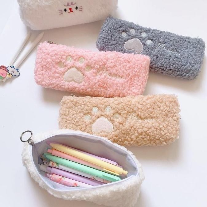 

MILOLI Kotak Pensil Cute Cat Paw Bulu Furry Woll Soft Korean Style F0269