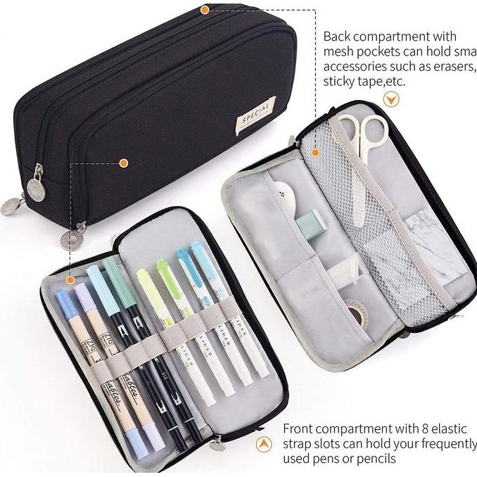 

Angoo Kawaii Large Capacity Pencil Case 3 Compartment Pouch Pen Bag Double Side Opening Student Stationery Organizer School Supplies Metal New Stok