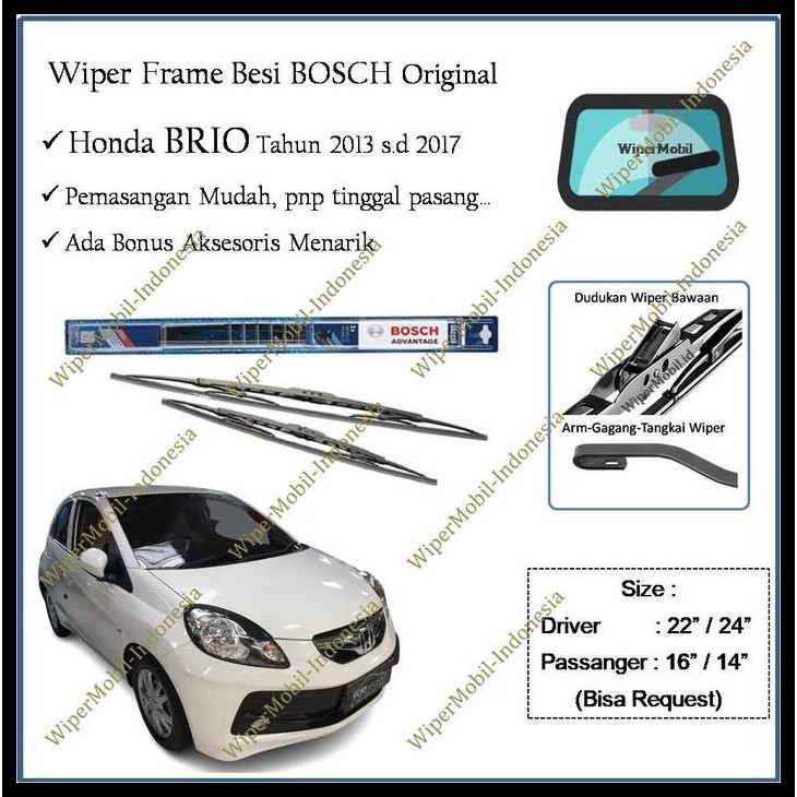 DISKON WIPER KACA MOBIL HONDA BRIO 2012 2013 2014 2015 2016 2017 2018 BOSCH 