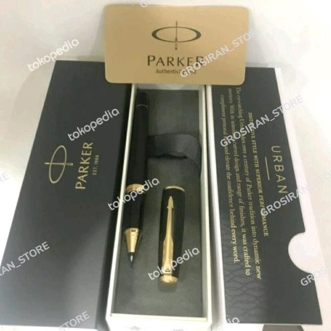

Pulpen Parker Buka Tutup Original Black Gold Custom Logo Nama Grafir New Stok