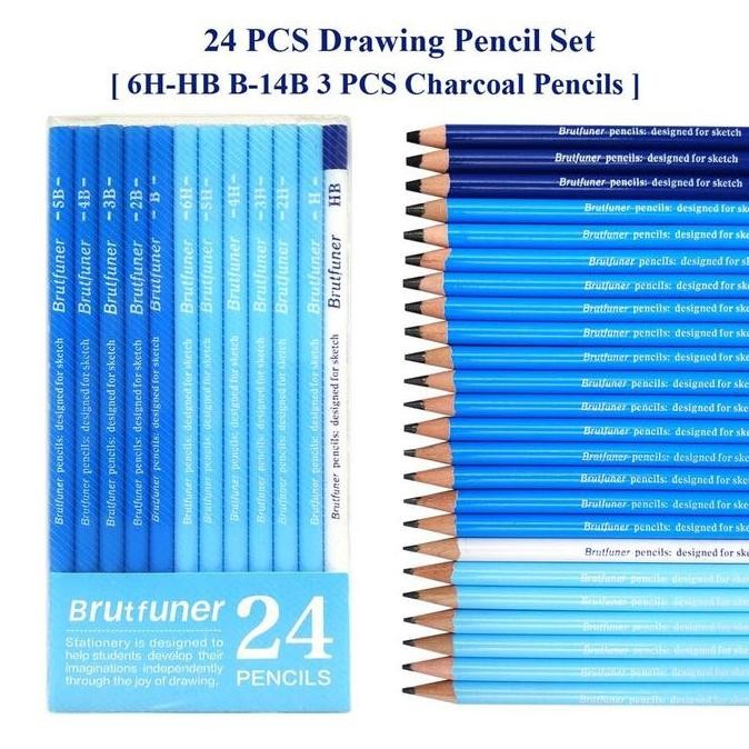 

Brutfuner 24Pcs Sketching Pencil/Pensil Sketsa/Pensil Gambar Set New Stok