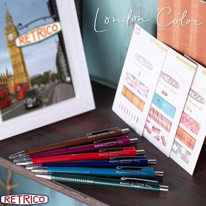 

Sakura Retrico London Colors 0.4Mm Vintage Ballpoint Pen Pulpen Oil Retro Color Tinta Hitam New Stok