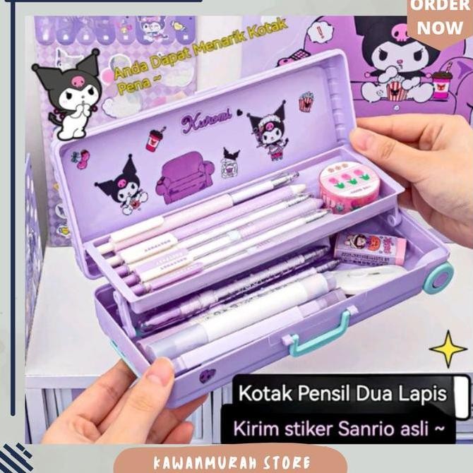 

Kotak Pensil Model Troli Motif Kuromi Melody 2 Tingkat / Tempat Pensil New Stok