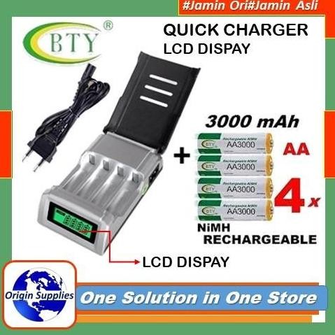 Paket Baterai Rechargeable Bty Aa 3000Mah + Quick Smart Charger 1.2V