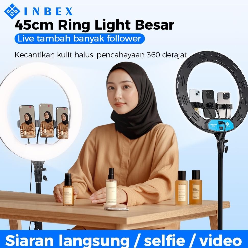 INBEX Ring Light besar 45CM Dimmable Beauty ringlight Ring Vlogge rring light besar+ 3 Holder HP & R