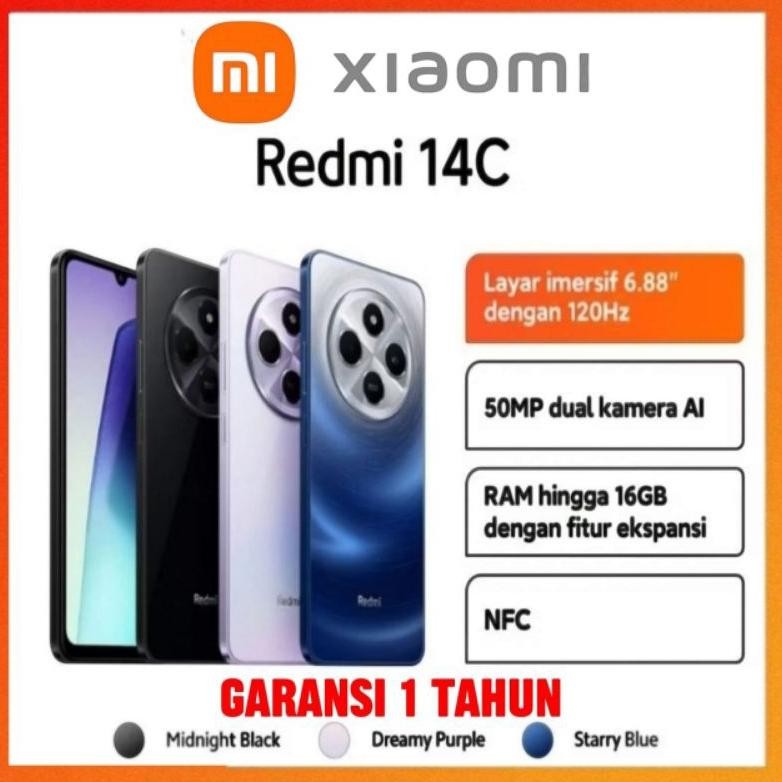 [NEW LAUNCH] HP XIOMI REDMI 14c Ram 6+128GB & 8+256GB Camera 50MP + Display 6,88 Inches + Battery 5.
