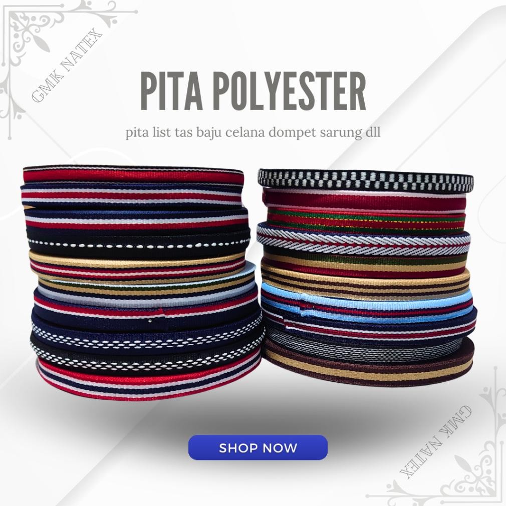 Pita motif 1cm / Webbing Polyester tape untuk List Pinggiran baju celana list tas dan sarung DiM