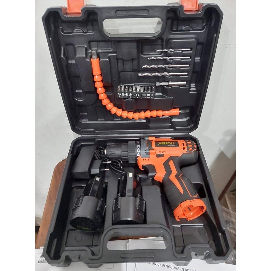 Bor Cas Xenon Cdd505 Cordless Drill 12V Mesin + Mata Bor Charger Set