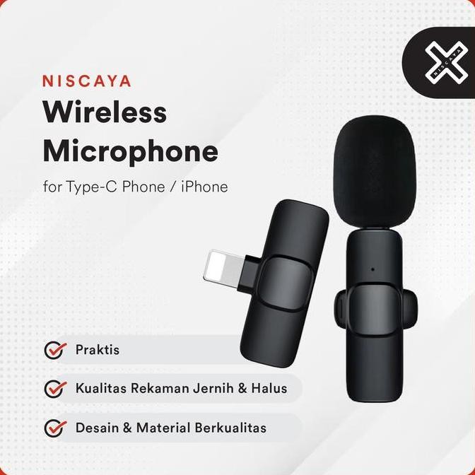Wireless Microphone Niscaya Mic Clip On iPhone Android Type-C Vlog Berkualitas