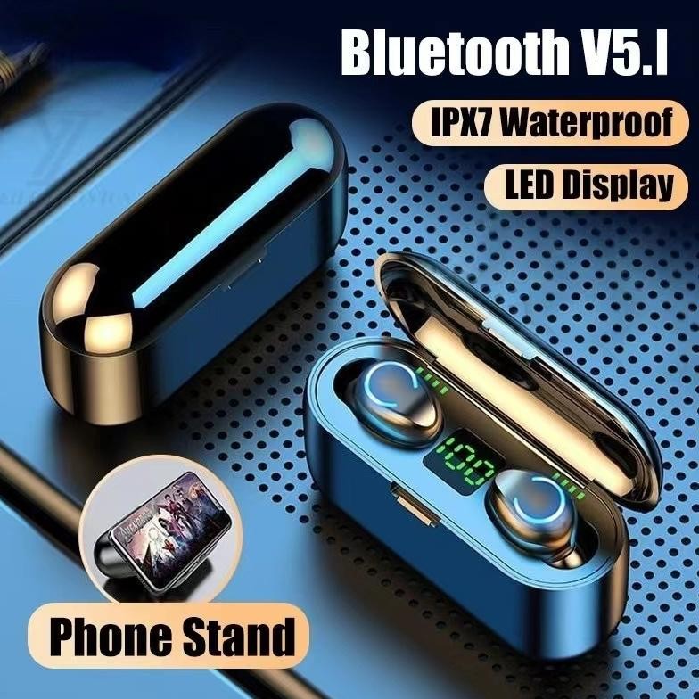 Fue-K5X20 Jovitech Headset Bluetooth F9 Tws Earphone Bluetooth 5.3 Nirkabel Powerbank 2000Mah Displa