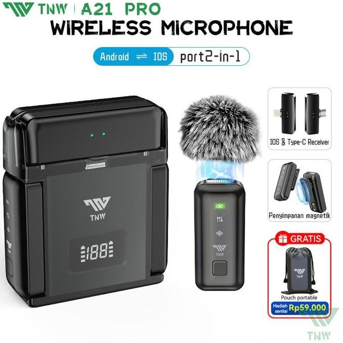 TNW A21 Wireless Microphone Clip On Dual Lavalier Mic iPhone Charging Case Youtuber Facebook Vlog Li
