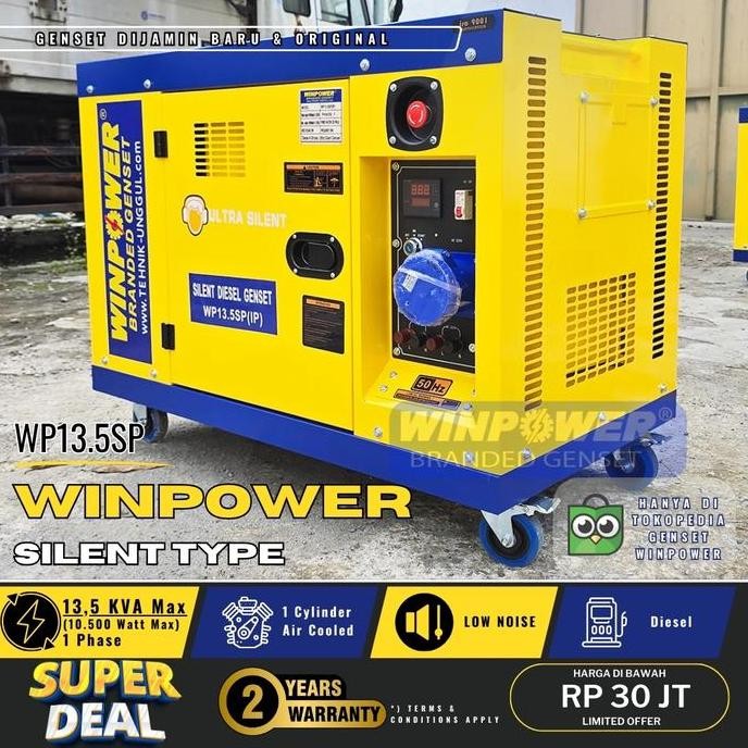 ready  Genset Silent Diesel Winpower 10000 Watt 1 Phase 13,5 KVA Jenset BBM Solar 10.500 Watt Max