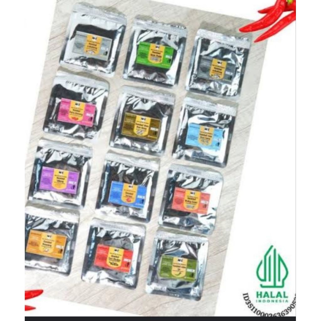 

SAMBAL SACHET: BABY CUMI, TERIMEDAN, PARU, CAKALANG, TUNA, UDANG, BAWANG, OSENG