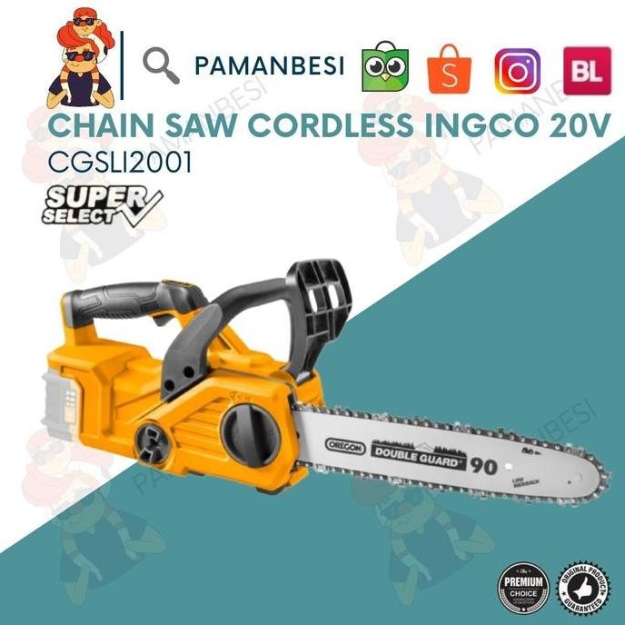 Cgsli2001 Cordless Mesin Gergaji Chainsaw Baterai 12" 20V 2Ah Ingco
