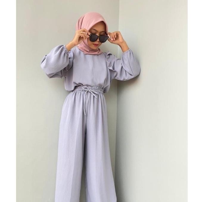 Ruby Set | Setelan Kulot Crepe | Ootd Wanita Muslim Terkini | Setelan Blouse & Celana Kulot