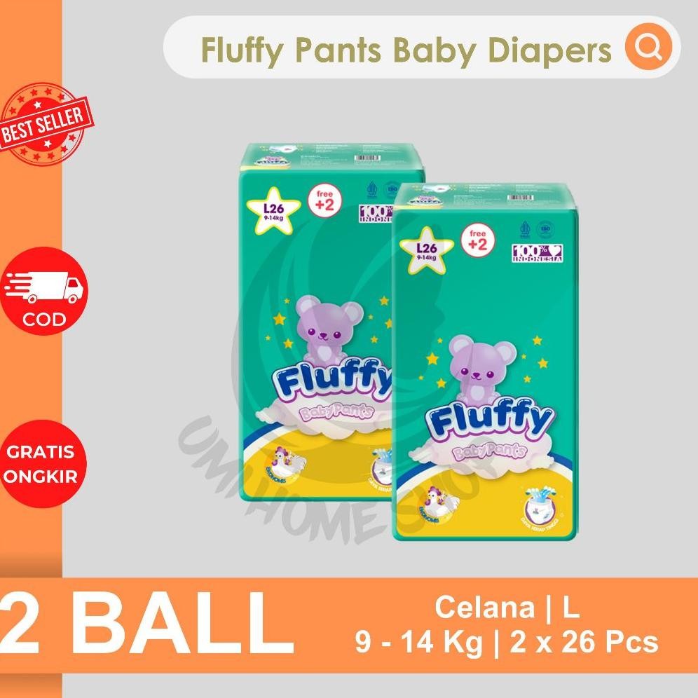 Unik [ 2 Ball ] Fluffy Baby Pants | Popok Bayi Tipe Celana S40 | M30 | L26 | Xl26 / Pampers Celana