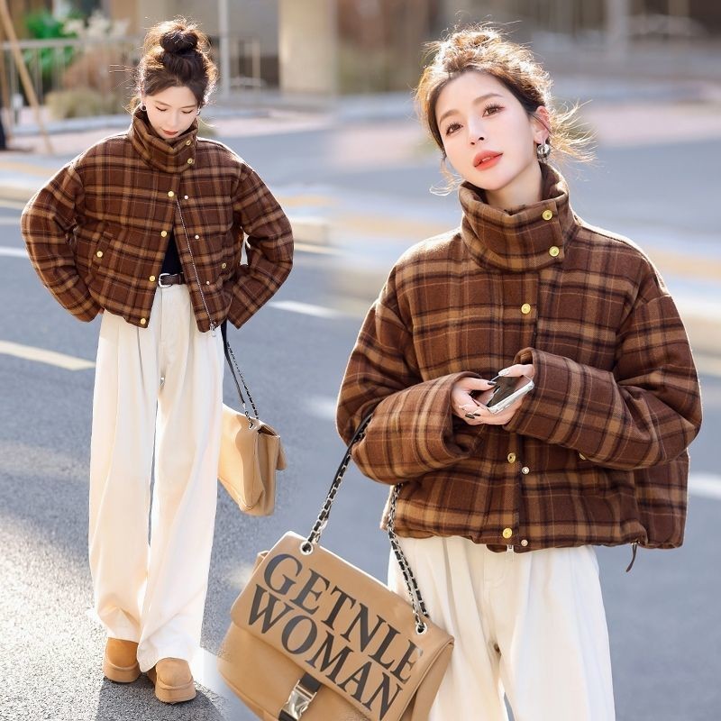

Plaid Bread Thick Loose White Duck Down Jacket