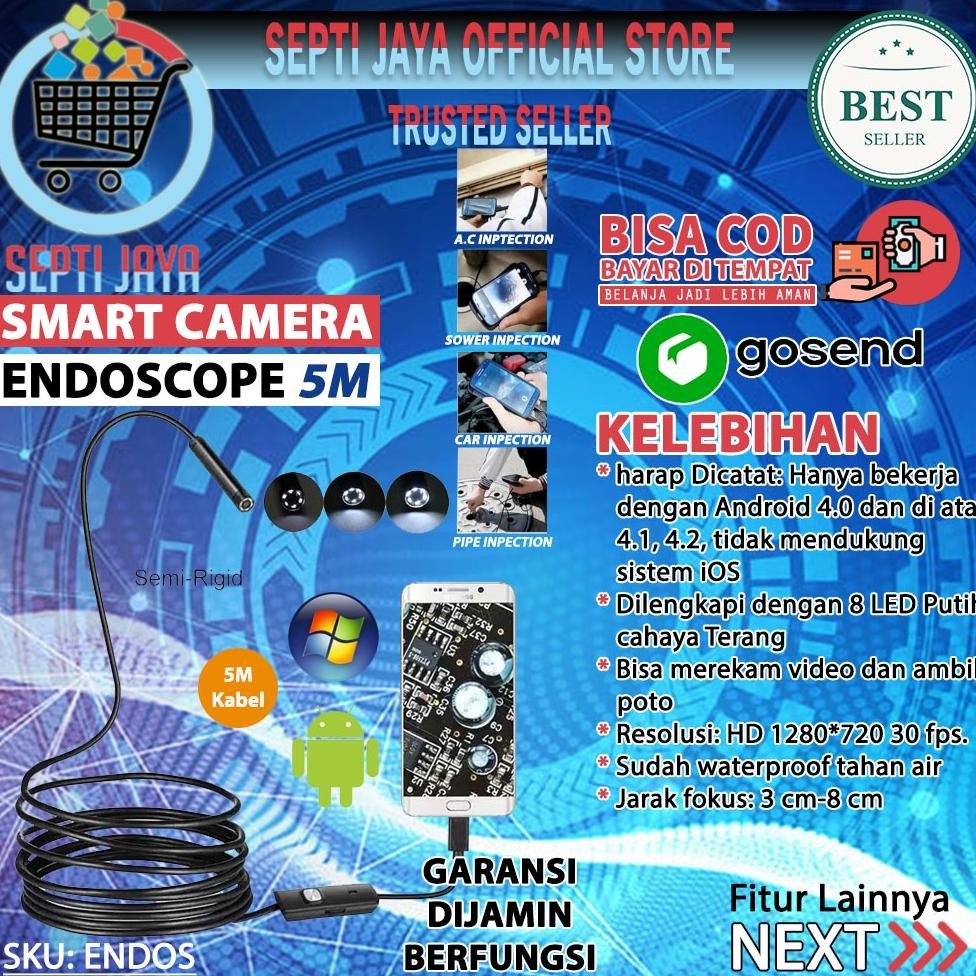 Endos Camera Mini Android Endoscope 5 Meter 720P Waterproof IP67 Anti air Kamera Micro Android USB E