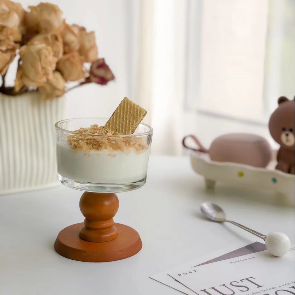 

French Retro ins High-foot Glass Cup Limited Edition Atmosphere Vintage Wine Glass ins Drink Cup Ice Cream Cup