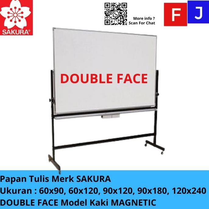 

Sakura Whiteboard Papan Tulis Magnetic Model Kaki 2 Muka Double Face New Stok