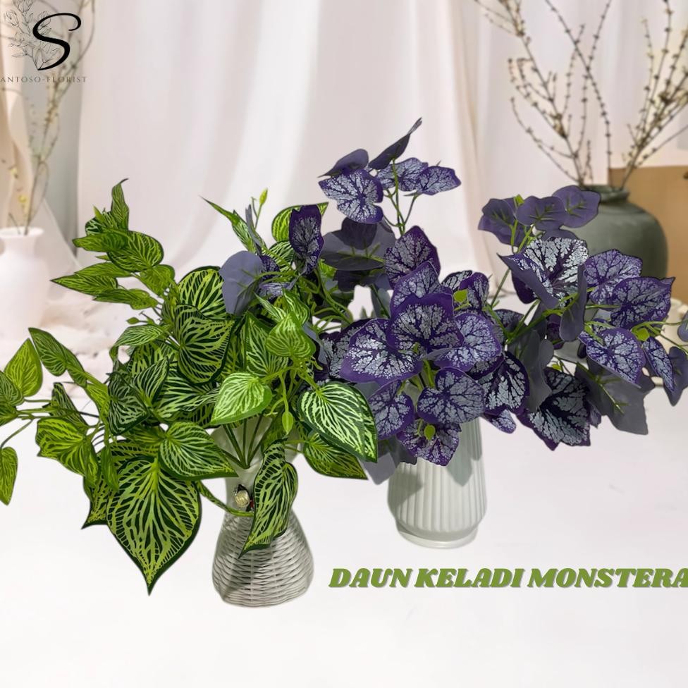 Tanaman Hias Palsu Tanpa Pot DAUN KELADI MONSTERA Plastik Bunga Artificial Dekorasi /CZ-017