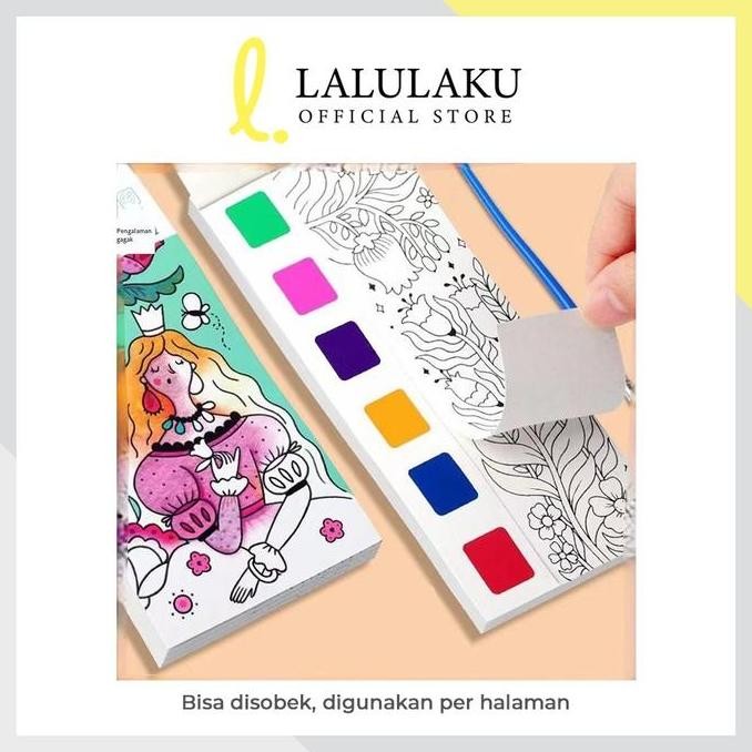 

Pocket Watercolour DIY Painting Book 2in1 Buku Gambar Anak 12 Lembar Mewarnai Edukasi Free Kuas