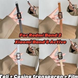 NEW MODEL Kit Proteksi Xiaomi Band 8 Active/Redmi Band 2 - Tali Kulit + Casing Armor + Film Tempered
