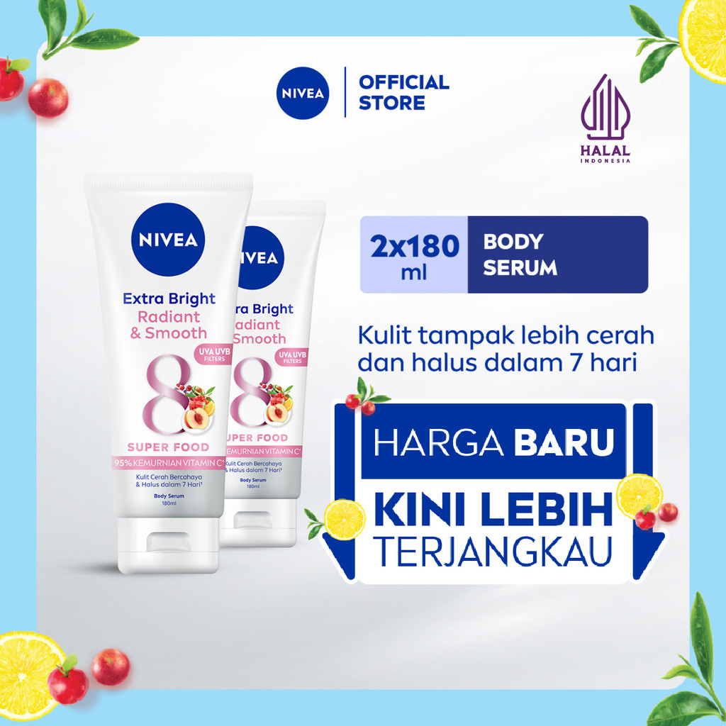 (PAKET HEMAT ISI 2) NIVEA Body Serum Extra Bright Radiant & Smooth UV Filter 180ml - Hand body serum