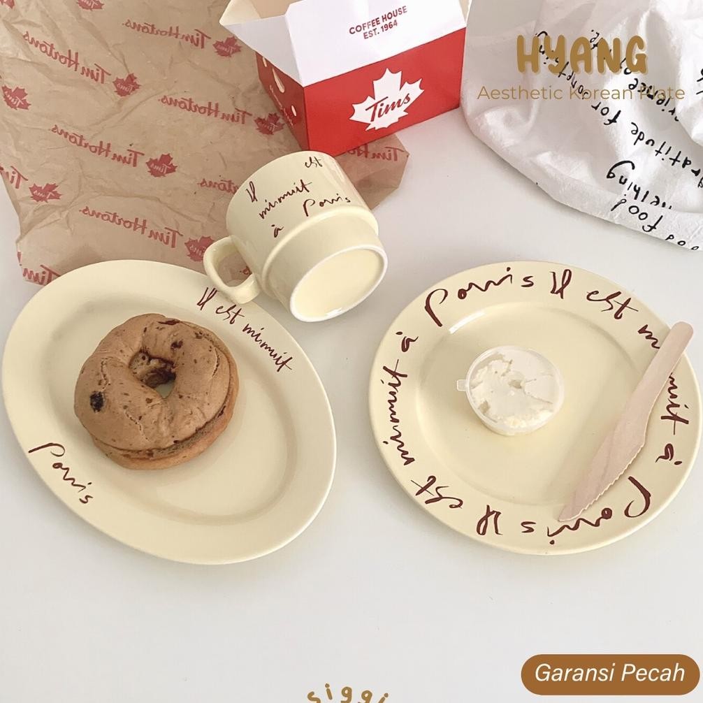 Berkualitas [siggi] HYANG Korean Aesthetic Plate / Piring Gelas Korea Aesthetic / Piring Korea Keram