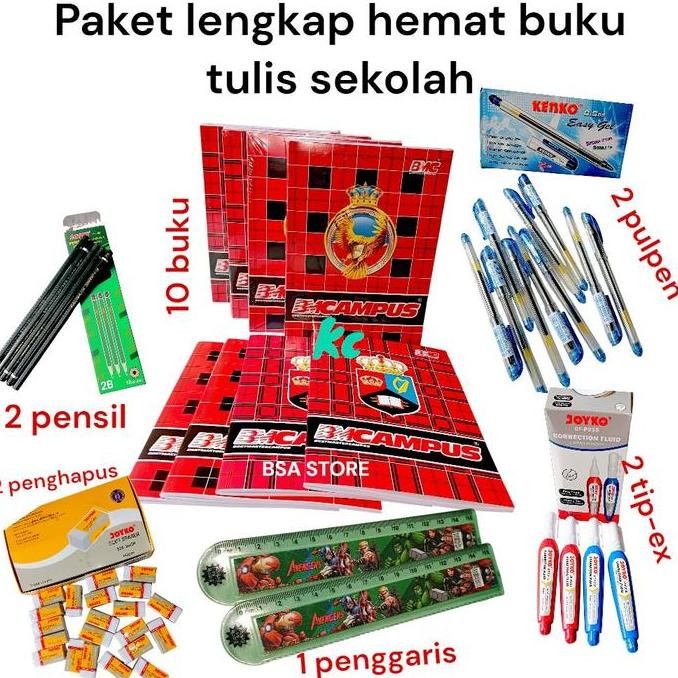 

(PROMO) PAKET LENGKAP BUKU TULIS SEKOLAH PANJANG BMCAMPUS ISI 36 LEMBAR 1 PACK 10 BUKU/ 5 BUKU FREE 2 PULPEN+ 2 TIP EX+ 2 PENSIL+ 2 PENGHAPUS+1 PENGGARIS Paper Stationery Kertas
