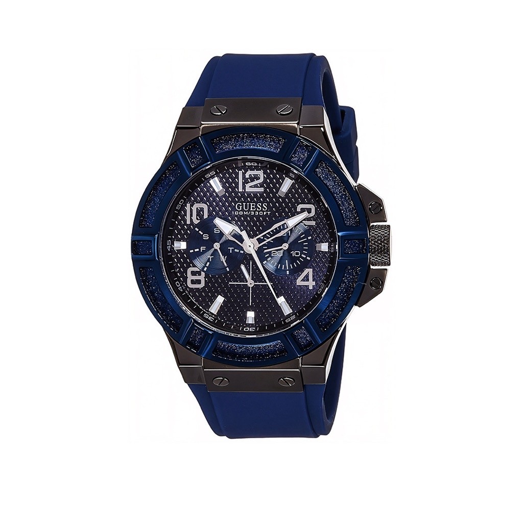 Guess W0248G5 Pria Sporty Chronograph Biru – Jam Tangan Second Original, Rubber Strap & Box Asli