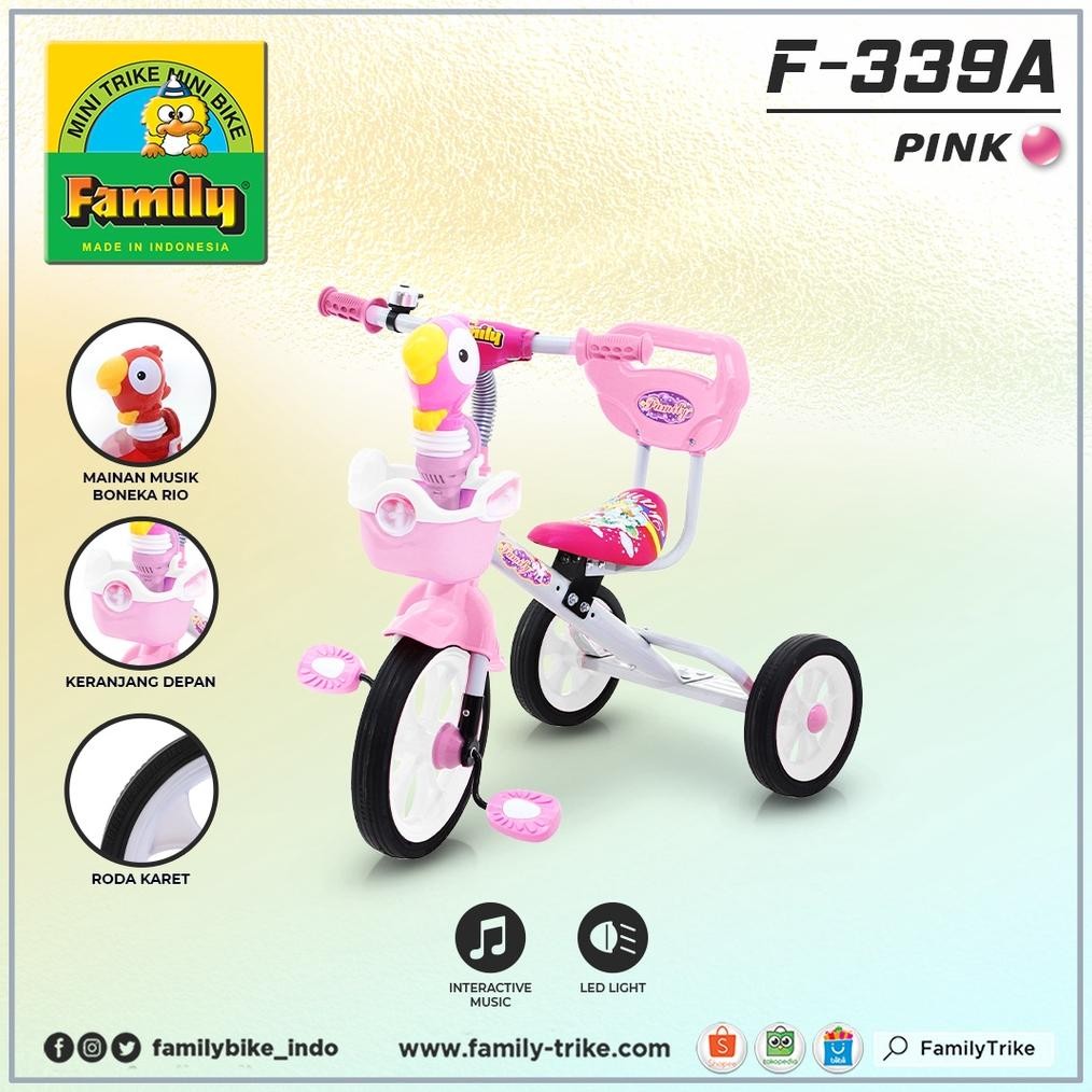 Terlaris Family F339A Sepeda Roda Tiga Anak Boneka Rio Ic Music 1-3 Tahun Ban Karet Bmx Baby Tricycl