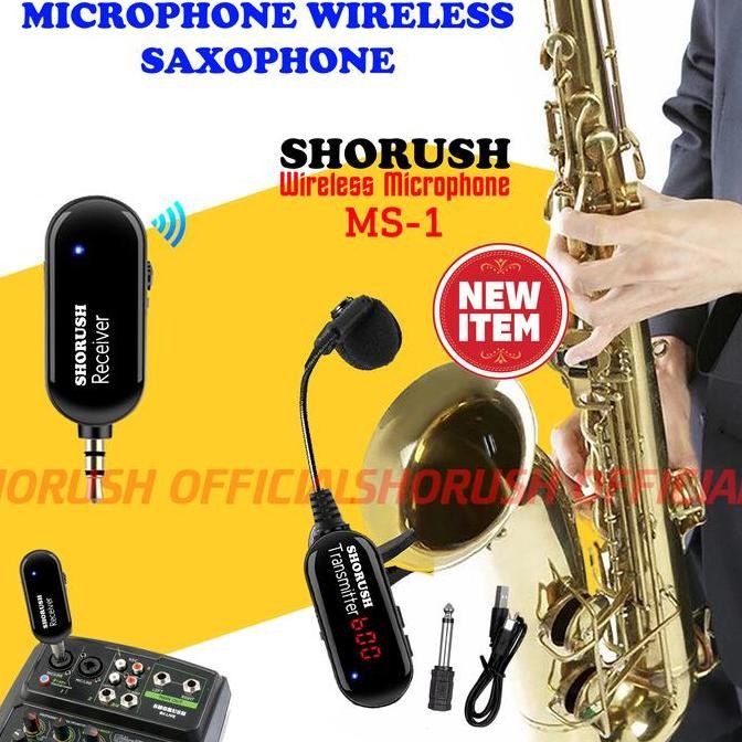 BARU MIC WIRELESS SHORUSH MS-1 SAXOPHONE MICROPHONE WIRELESS UNTUK SAXOPHONE & MIXER