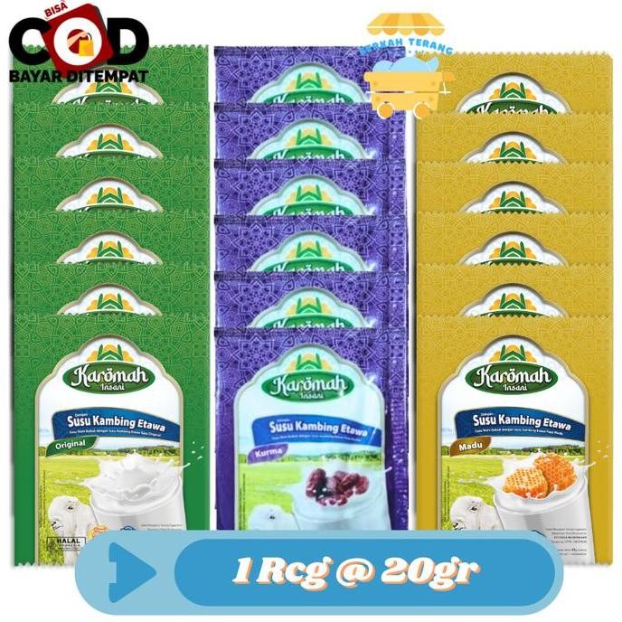 

TERMURAH KAROMAH INSANI SUSU KAMBING ETAWA RENCENG 10X20GR | MADU KURMA HALAL
