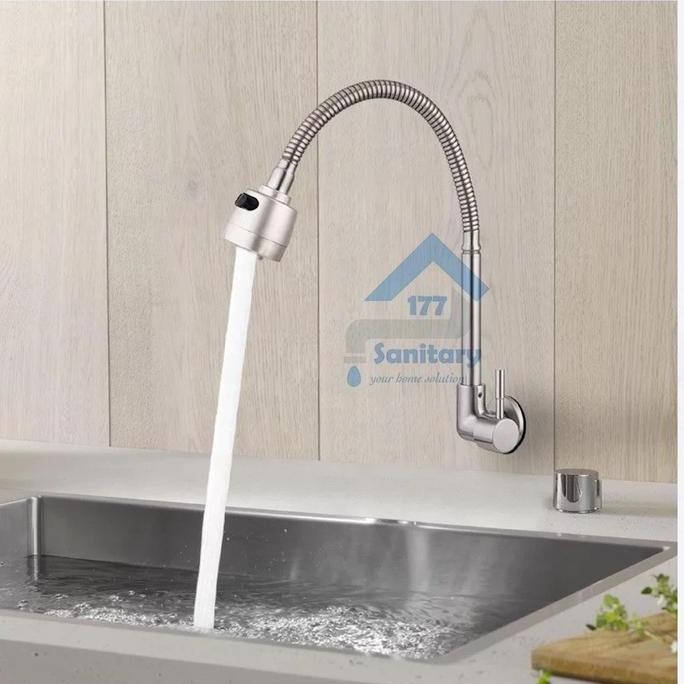 Promo / Terlaris Kran air sink stainless 304 fleksibel TEMBOK angsa stik S3002-Kran air dapur cuci p